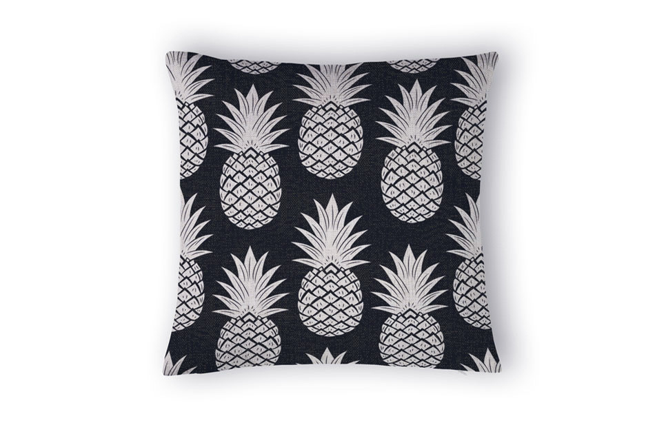 Decorative High Quality Cotton / Linen Blend Cushion Black Pineapple Print
