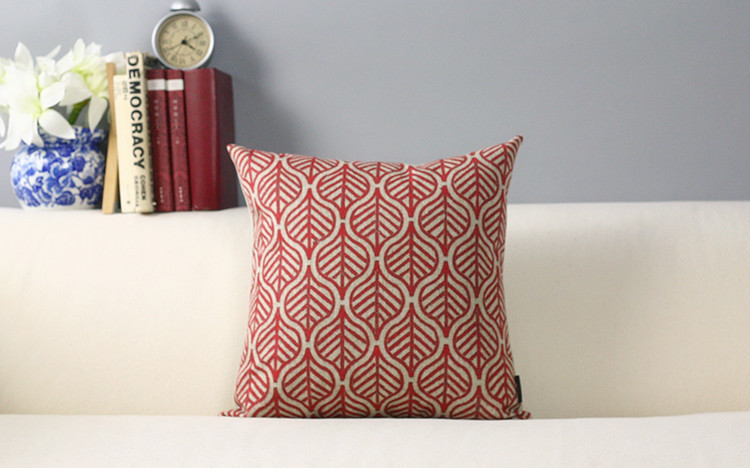Decorative High Quality Cotton / Linen Blend Cushion Red Leaf Print