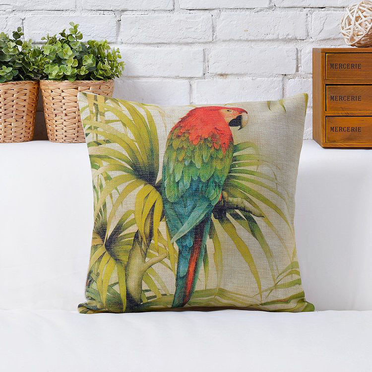 Decorative High Quality Cotton / Linen Blend Cushion Parrot Print (right Facing)