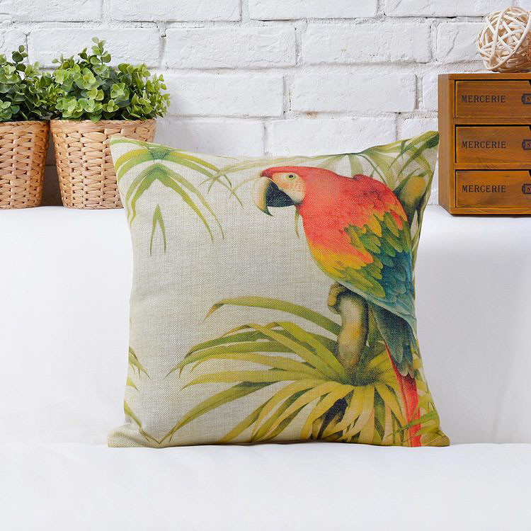 Decorative High Quality Cotton / Linen Blend Cushion Parrot Print (left Facing)